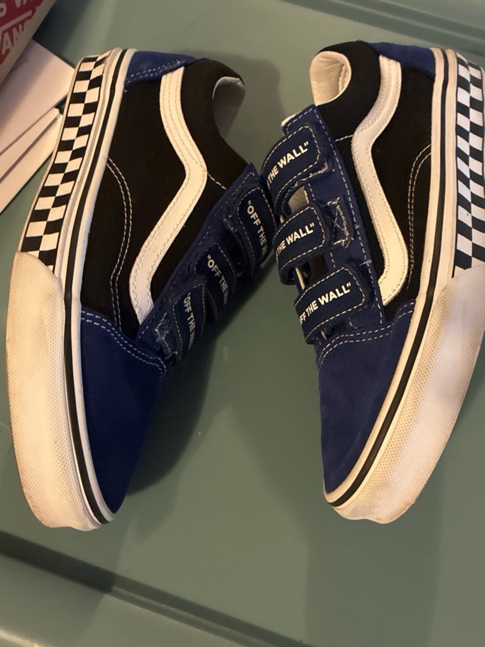 Vans Kids Old Skool Velcro Sneakers - Black, Blue, White - Picture 5 of 7
